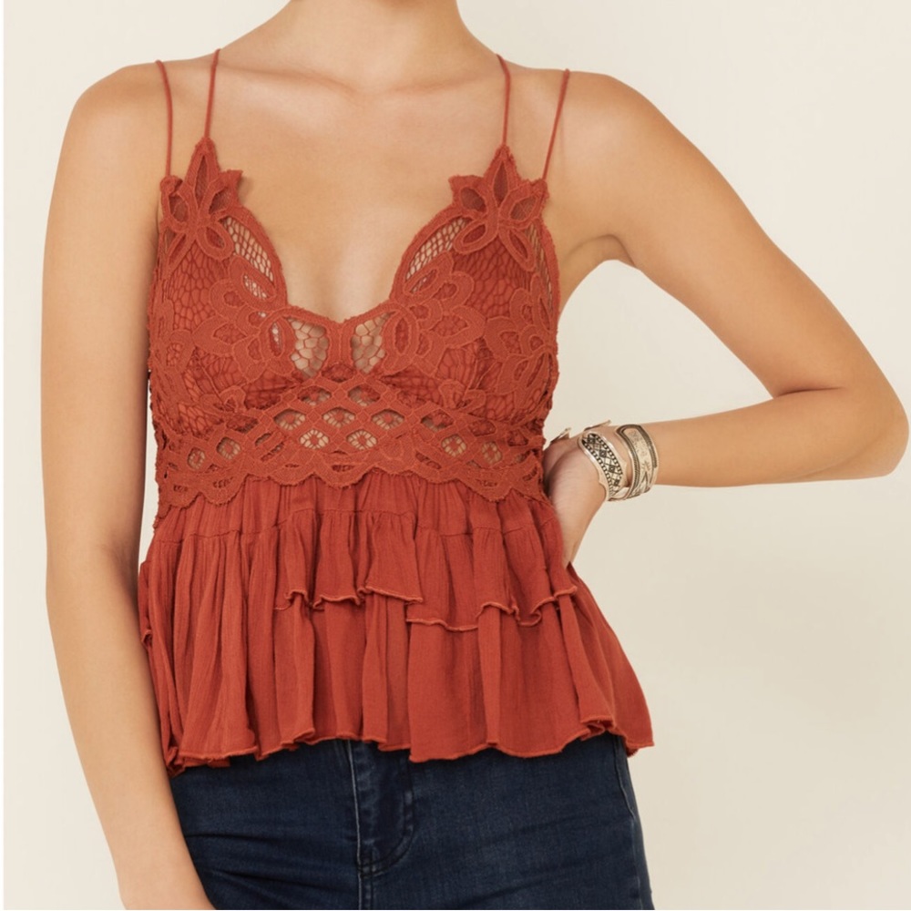 Free People Adella Boho Cami Lace Ruffled Tank Top Size Small